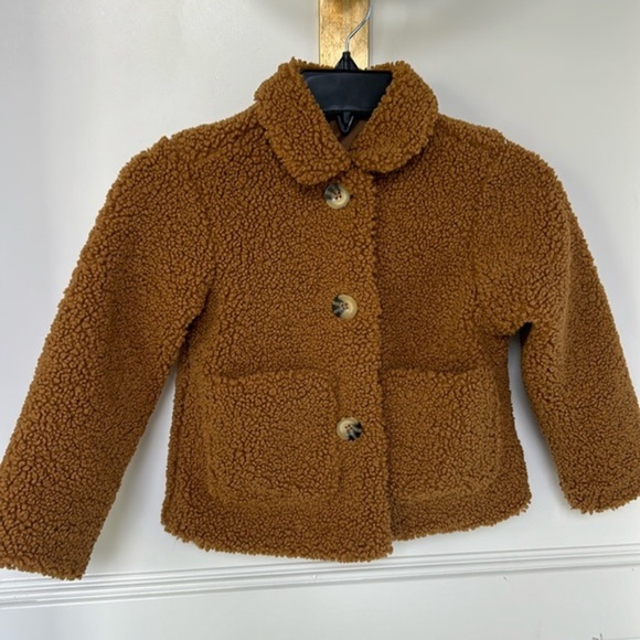 Wonder Nation Kids Brown Sherpa Teddy Button Down Coat Girls size 4-5 - Picture 1 of 11